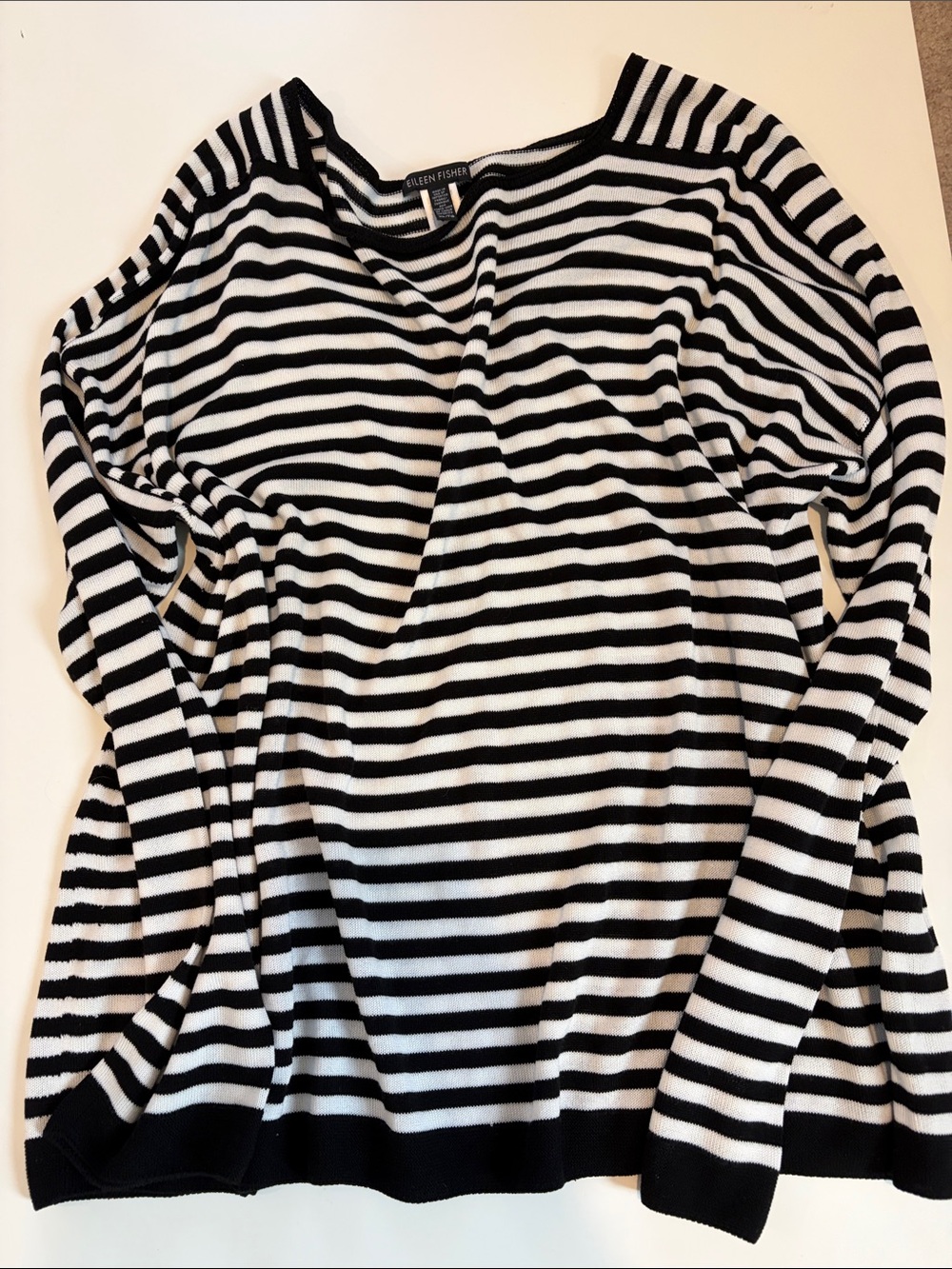 Eileen Fisher Black and White Striped Long Sleeve Tee